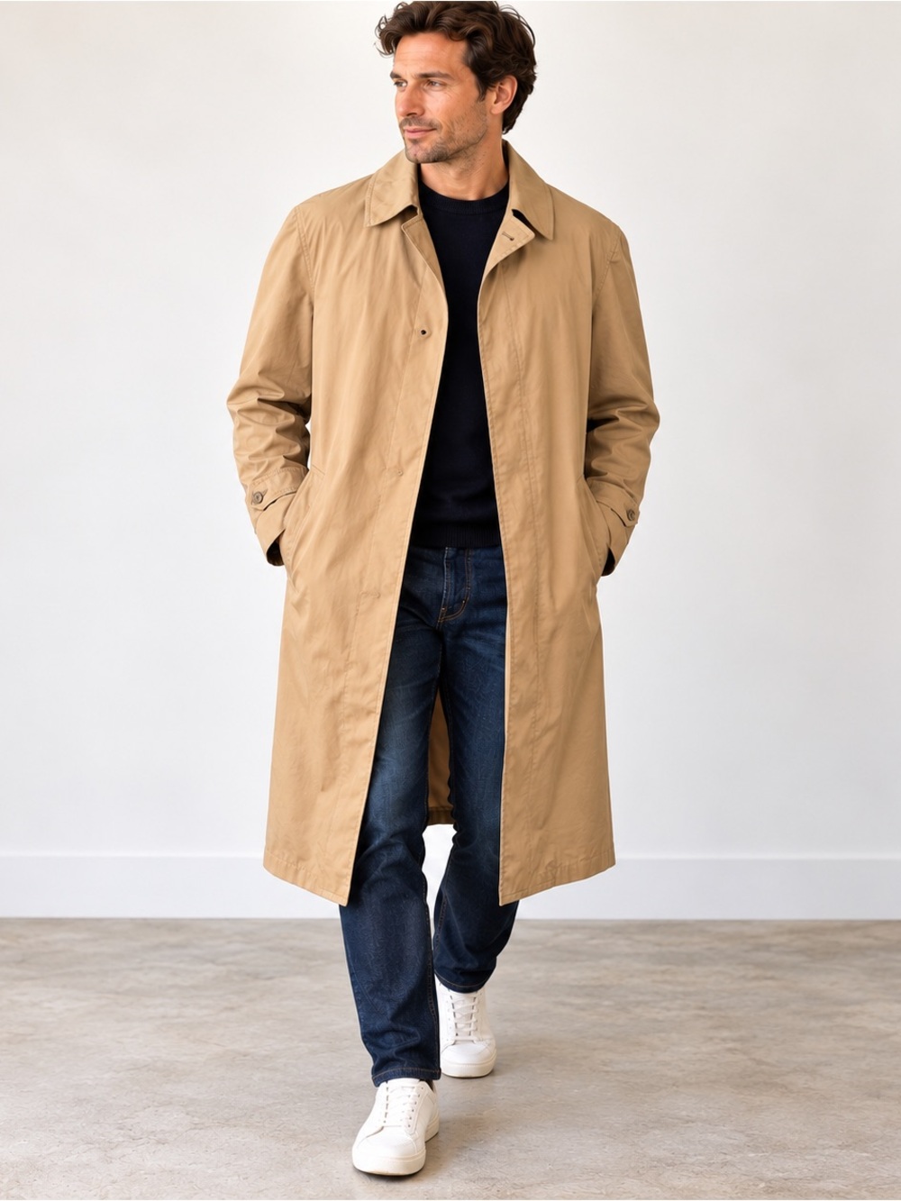 Vintage London Fog Men’s 48 Long Tan Khaki Raincoat Trench Coat